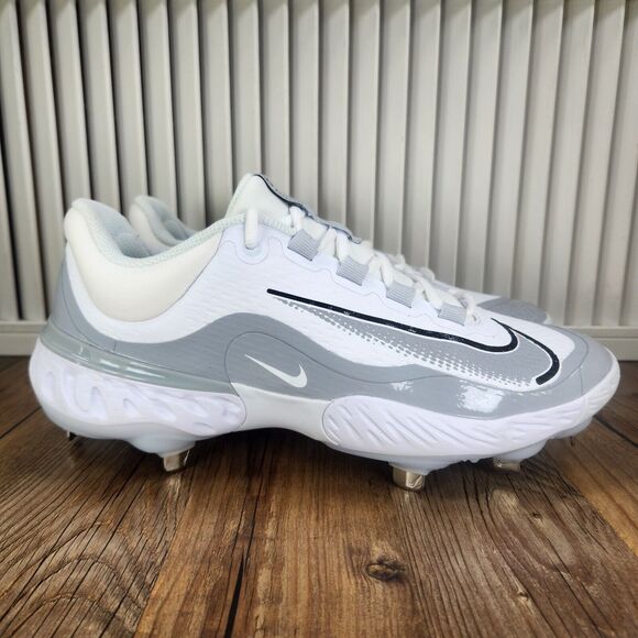 Nike Alpha Huarache Elite 4 Men's 9 Grey White Metal Baseball Cleats FD2745-104 - Picture 1 of 10